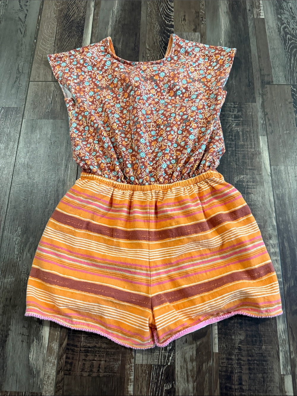 Matilda Jane Floral Top & Striped Romper in Orange, Pink, Brown